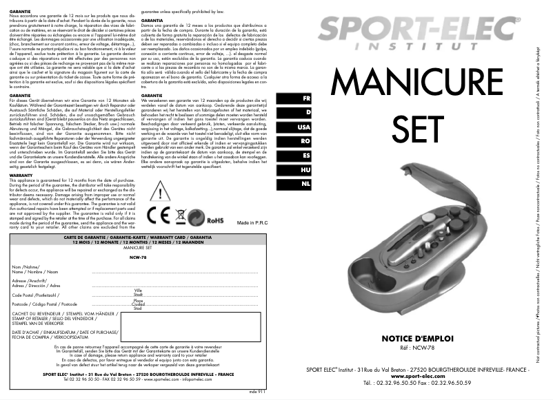 Page 1 de la notice Manuel utilisateur Sport-Elec NCW-78