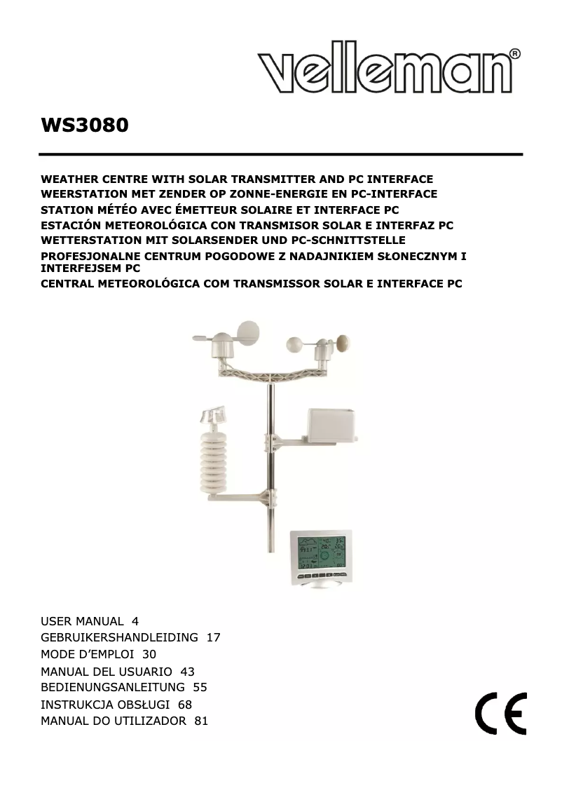 Page 1 de la notice Manuel utilisateur Velleman WS3080