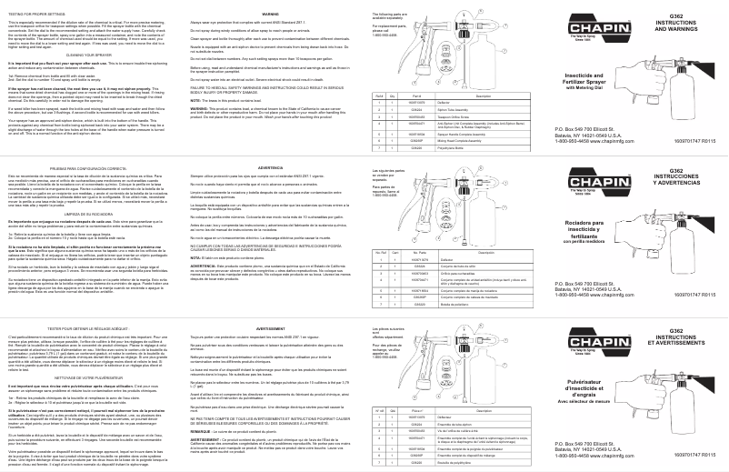 Page 1 de la notice Manuel utilisateur Chapin G362