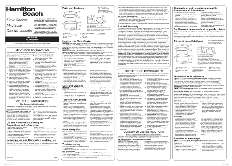 Page n°1 - Manuel utilisateur Hamilton Beach 33663