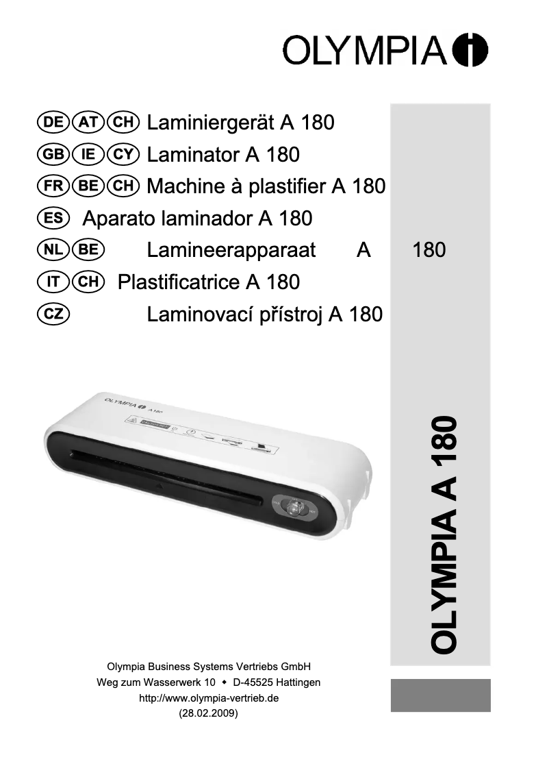 Page 1 de la notice Manuel utilisateur Olympia A 180