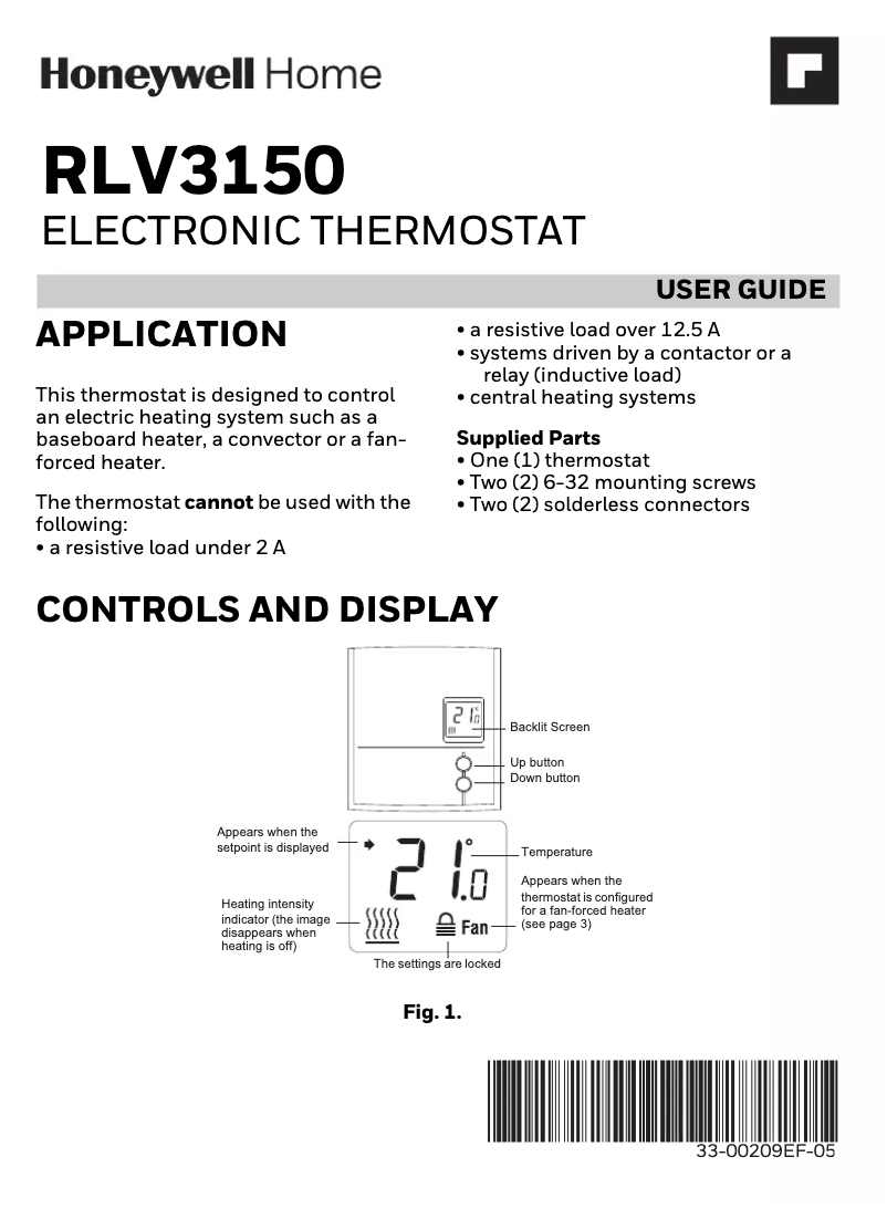 Page n°1 - Manuel utilisateur Honeywell RLV3150A1004/E