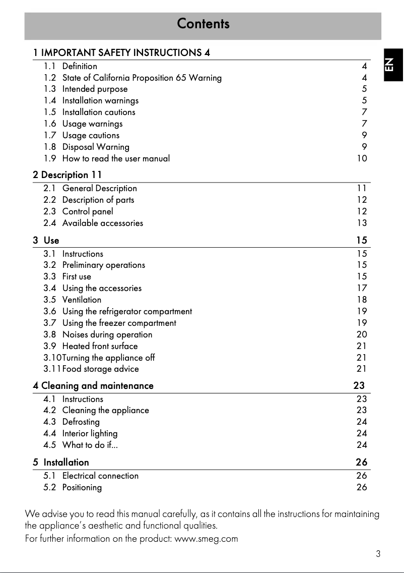 Page 1 de la notice Manuel utilisateur Smeg FAB32URPK3