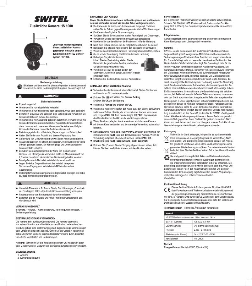 Page 1 de la notice Manuel utilisateur Switel CA1000