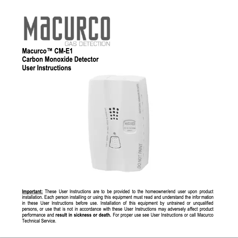 Page n°1 - Manuel utilisateur Macurco CM-E1