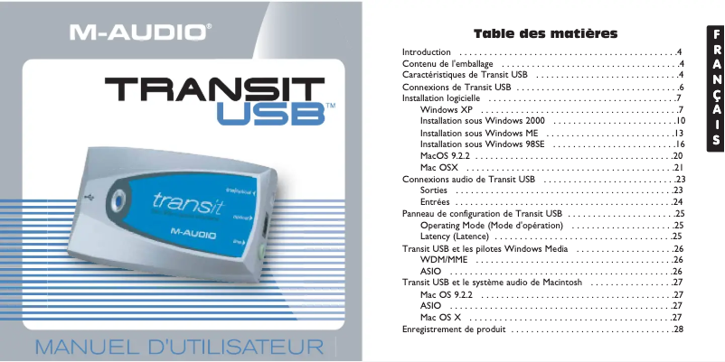 Image de la première page du manuel de l'appareil Transit USB