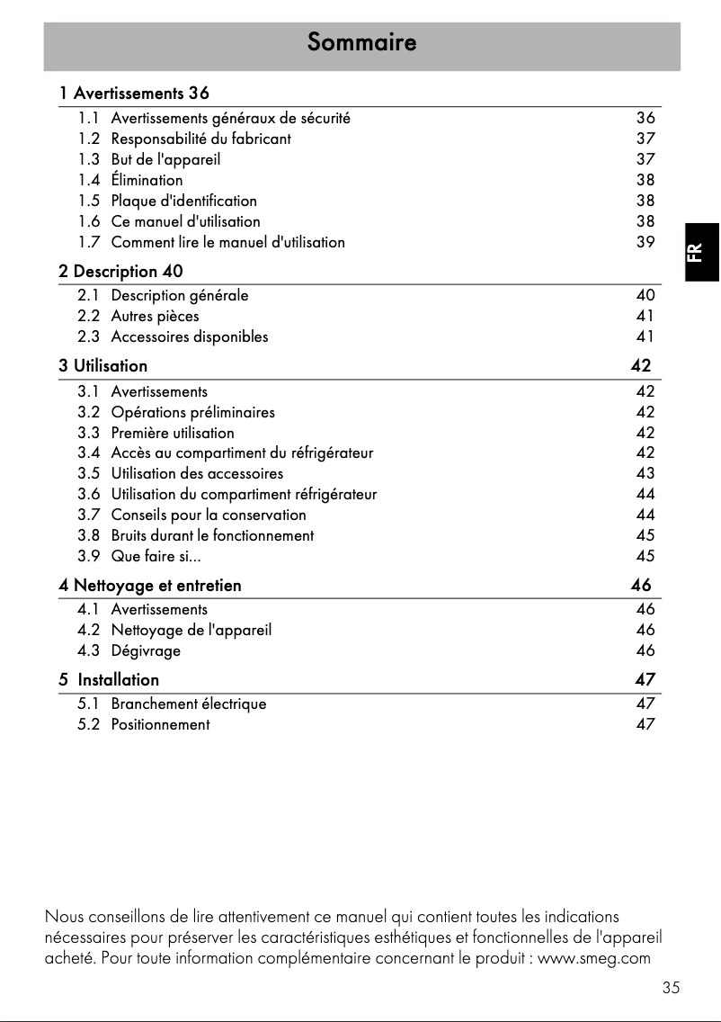 Page 1 de la notice Mode d'emploi Smeg 500BL