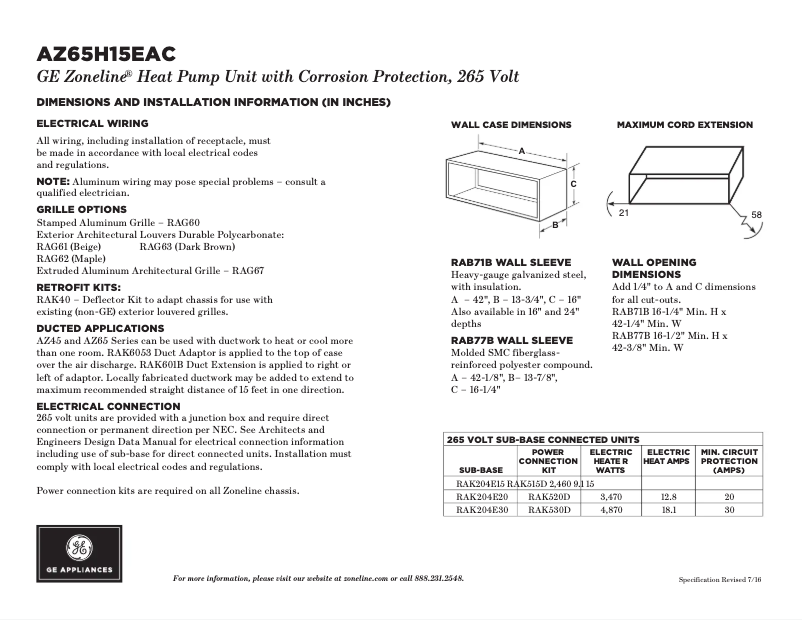Page n°1 - Fiche technique GE AZ65H15EAC