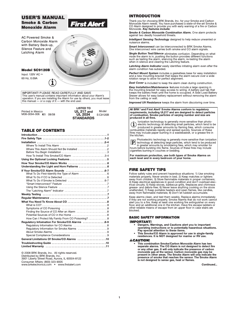 Image de la première page du manuel de l'appareil SC9120B