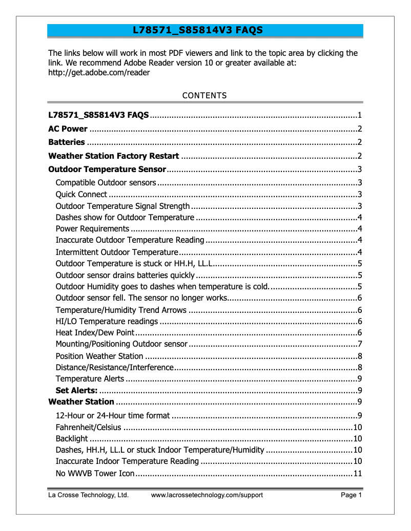 Página 1 del manual Preguntas frecuentes La Crosse Technology S85814V3