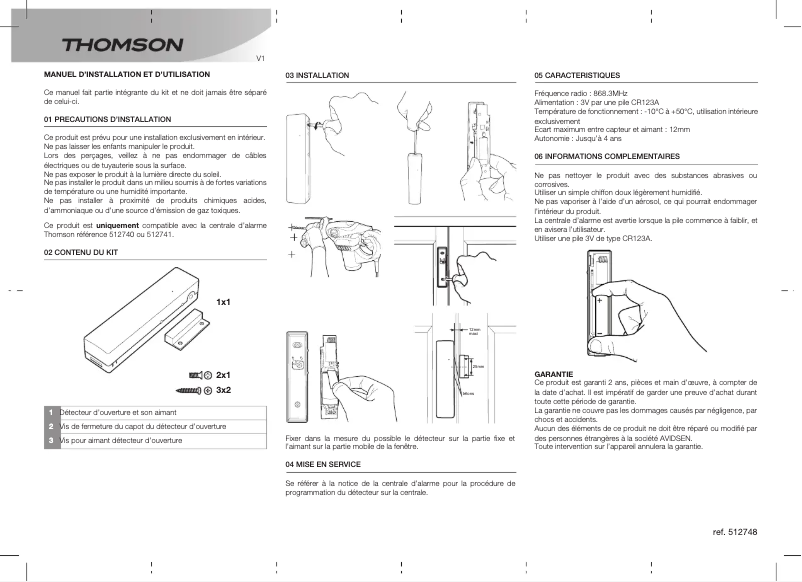 Page n°1 - Manuel utilisateur Thomson 512748