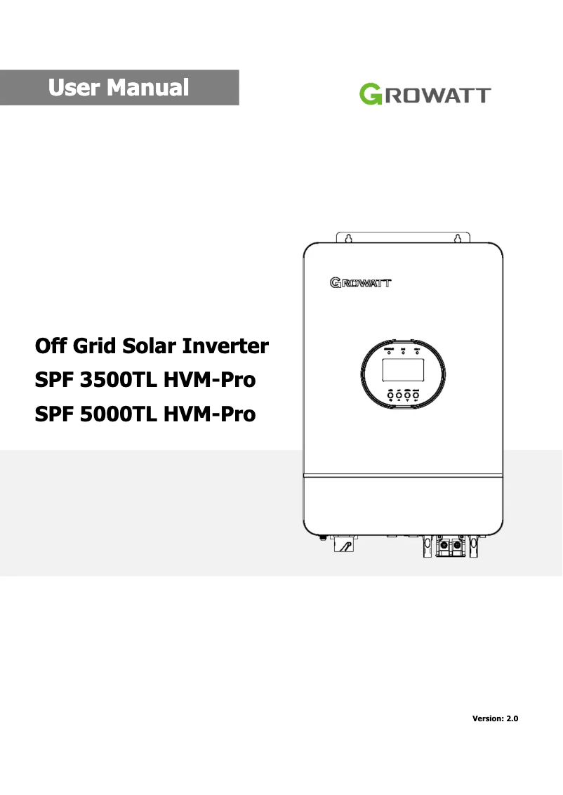 Page 1 de la notice Manuel utilisateur Growatt SPF 2000-5000TL HVM