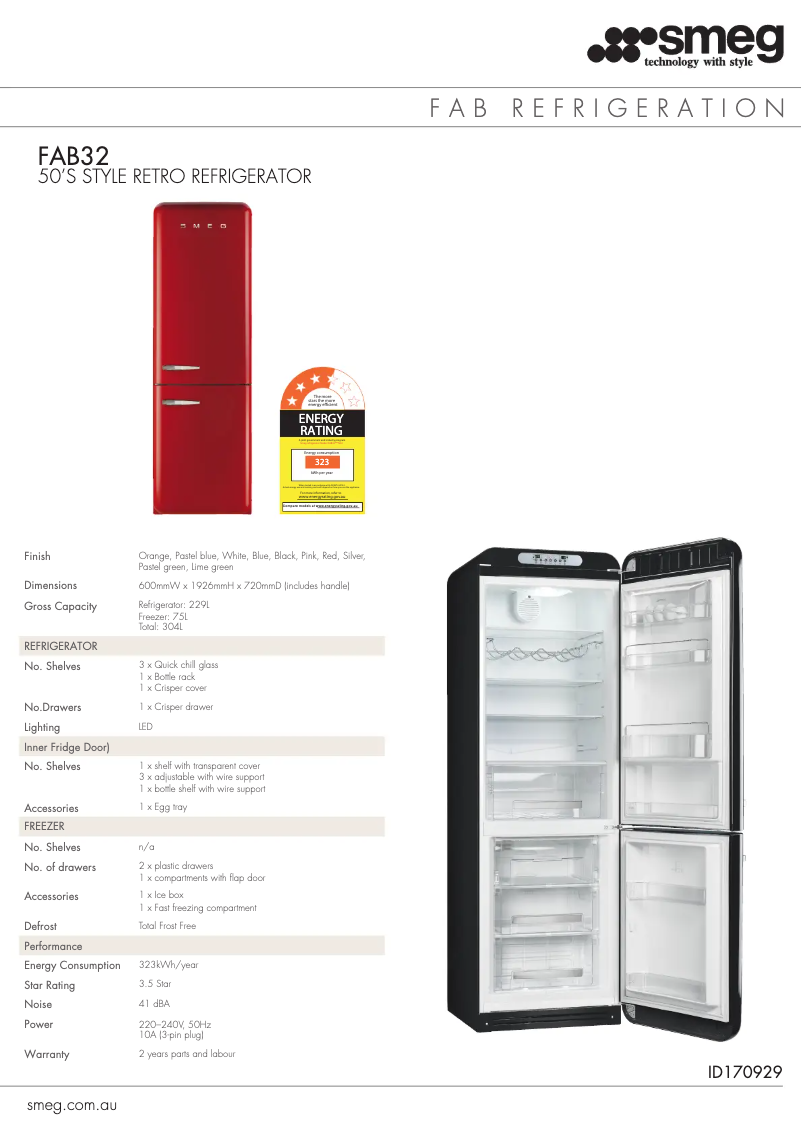 Page n°1 - Fiche technique Smeg FAB32LPBNA1