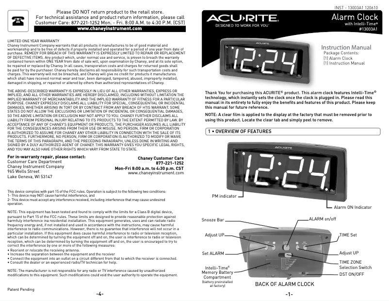 Page n°1 - Manuel utilisateur AcuRite 13003A2