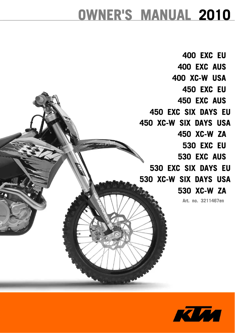Page 1 de la notice Manuel utilisateur KTM 530 XC-W Six Days (2010)