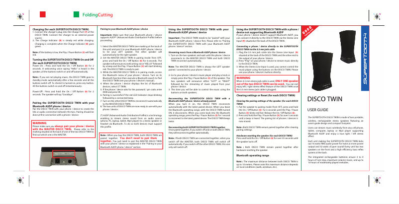 Image de la première page du manuel de l'appareil Disco Twin