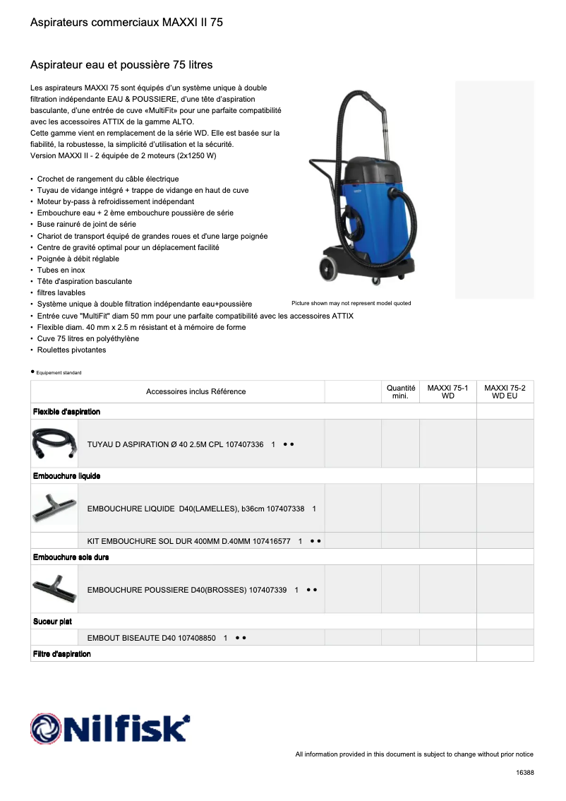 Página 1 del manual Ficha técnica Nilfisk Maxxi II