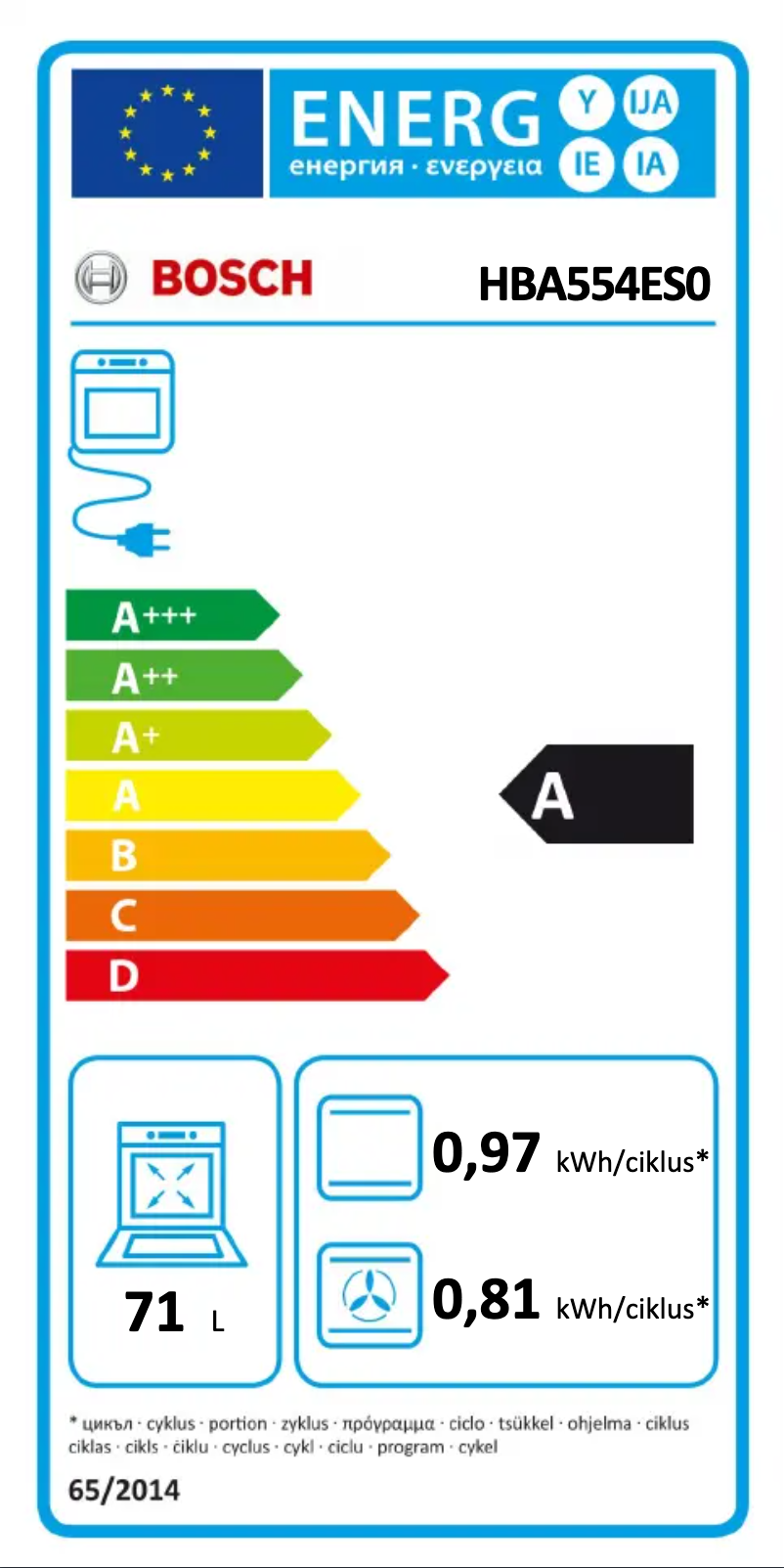 Page n°1 - Label énergétique Bosch HBA554ES0
