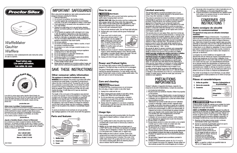 Page 1 de la notice Manuel utilisateur Proctor Silex 26008Y