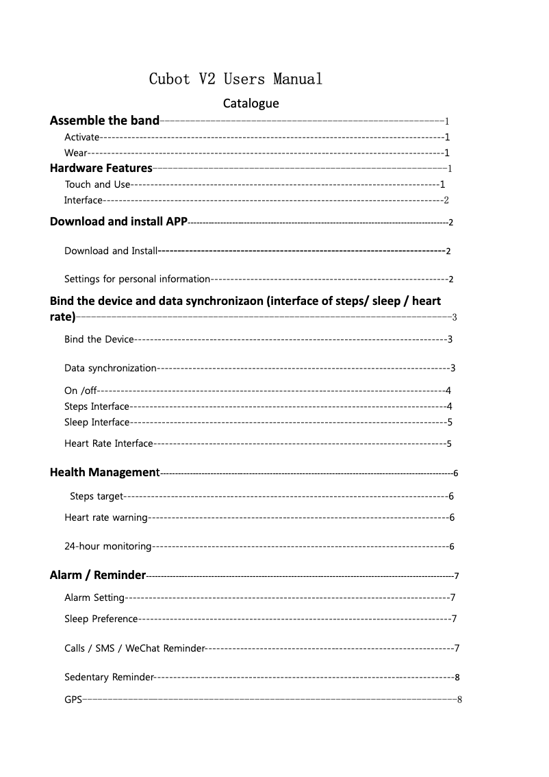 Page 1 de la notice Manuel utilisateur Cubot V2