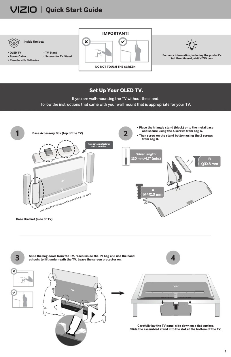 Page 1 de la notice Guide de démarrage rapide VIZIO OLED65-H1