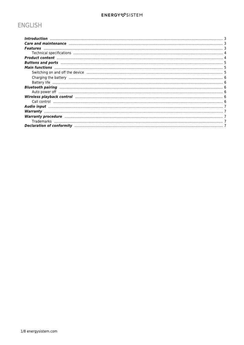 Page n°1 - Manuel utilisateur Energy Sistem Headphones BT Urban 3