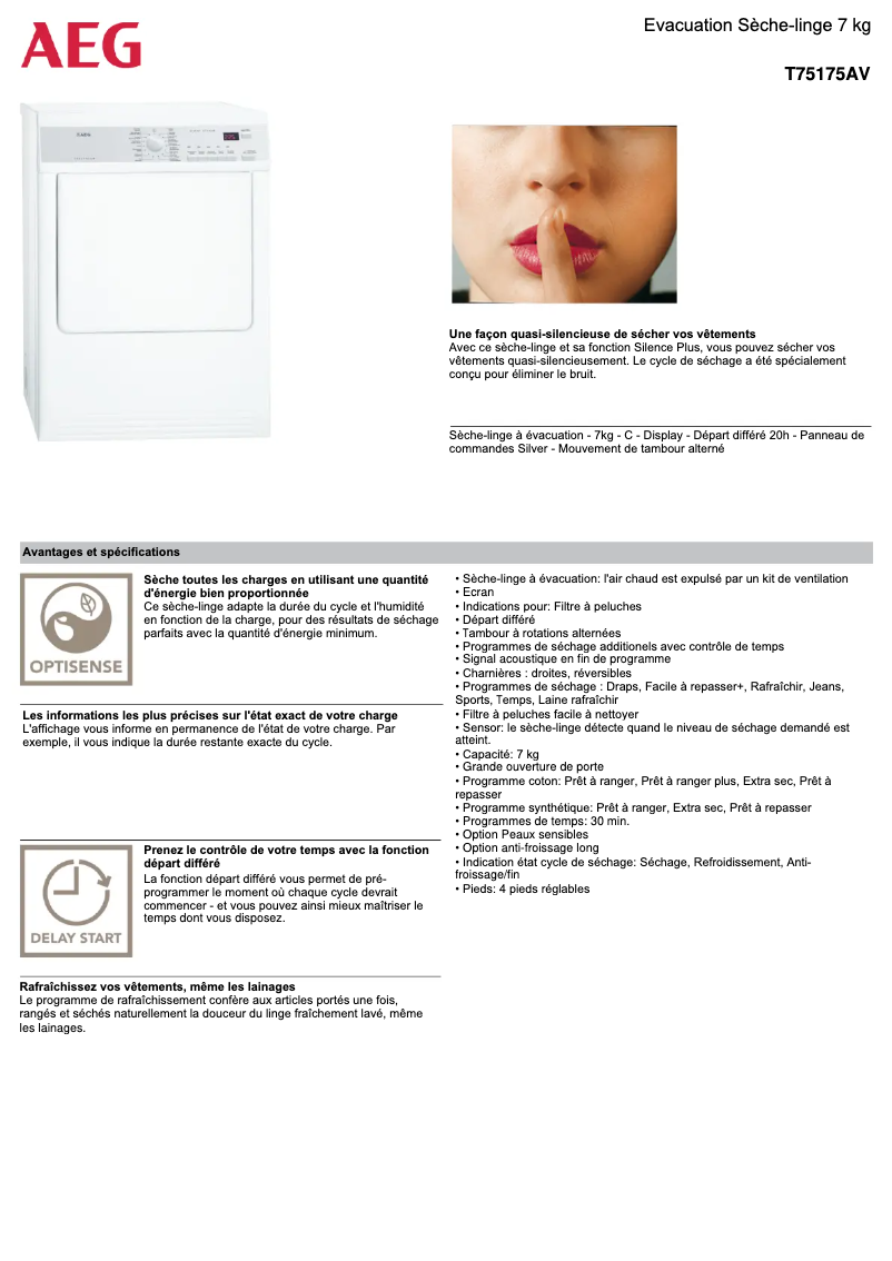 Page 1 de la notice Fiche technique AEG T75175AV