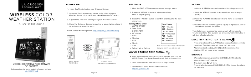 Page n°1 - Guide de démarrage rapide La Crosse Technology 308-1414WV2
