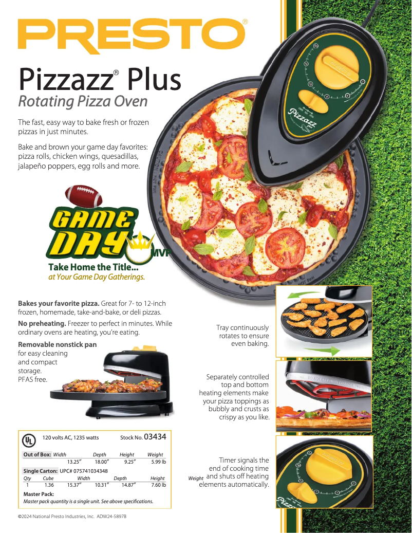 Page 1 de la notice Fiche technique Presto Pizzazz Plus 03434