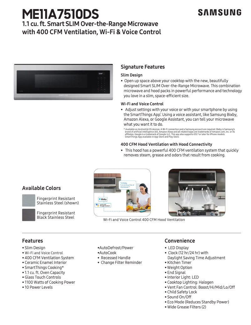 Page 1 de la notice Fiche technique Samsung ME11A7510DS