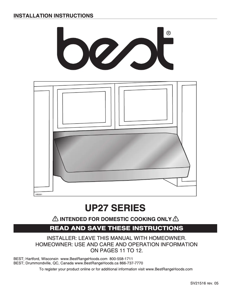 Page n°1 - Guide d'installation Best UP27M36SB