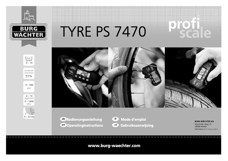 Page 1 de la notice Manuel utilisateur Burg Wächter ProﬁScale TYRE PS 7470