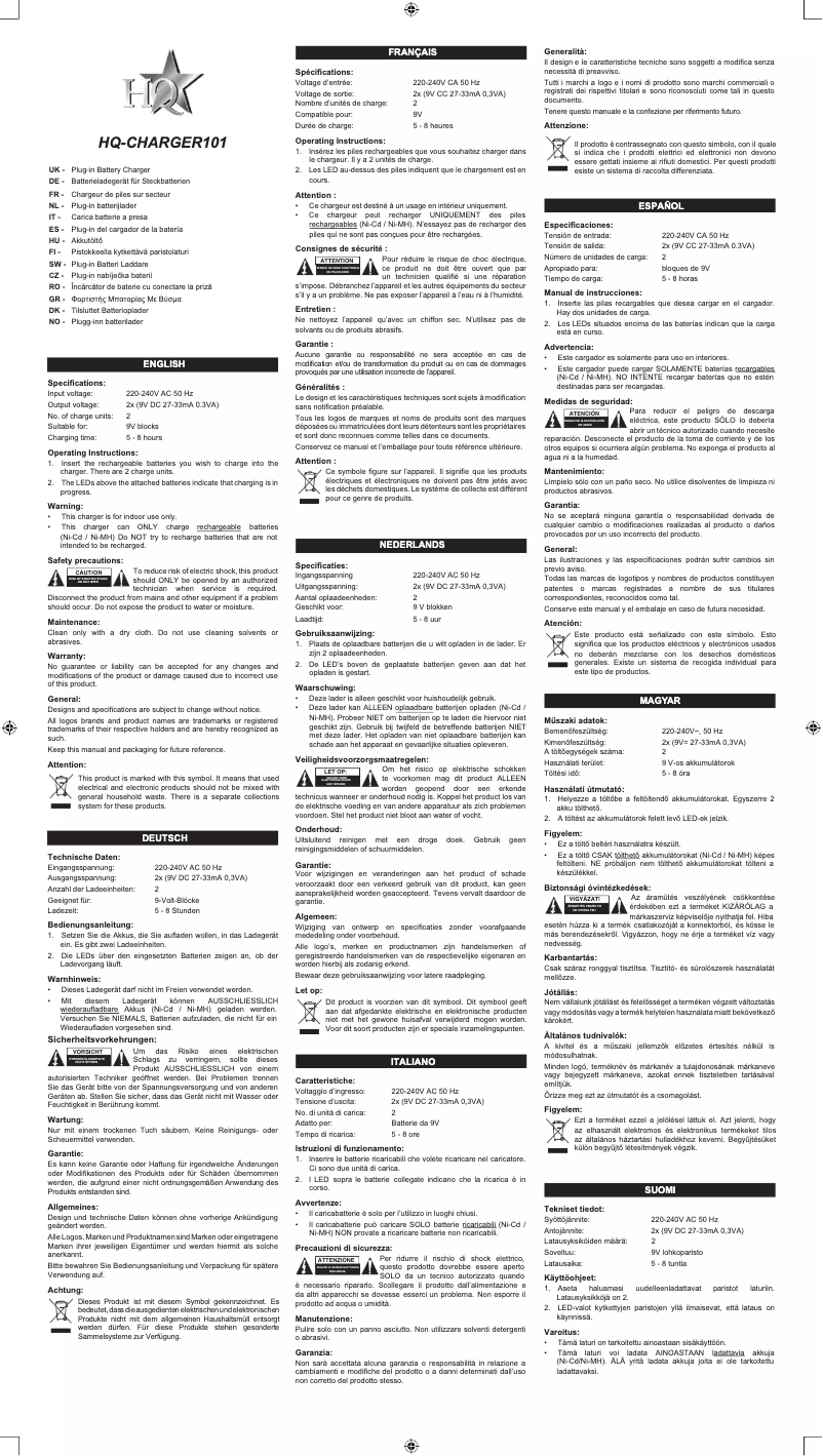 Página 1 del manual Manual de usuario HQ CHARGER101
