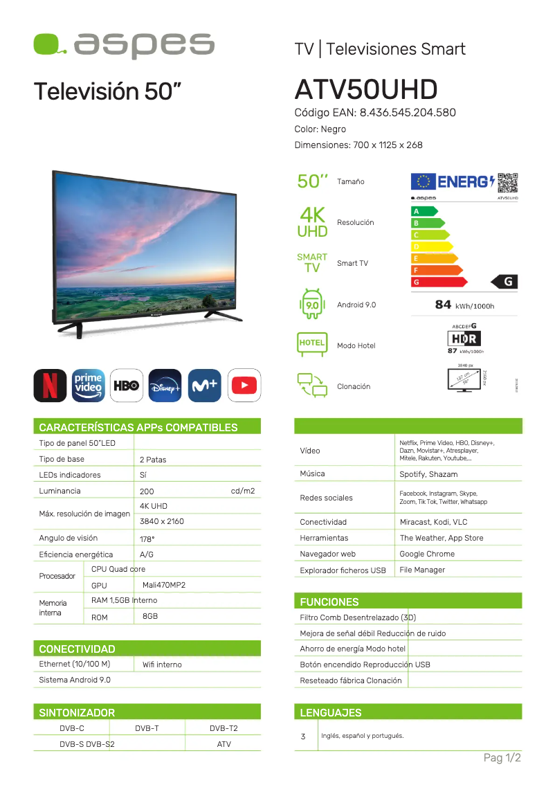 Image de la première page du manuel de l'appareil ATV50UHD