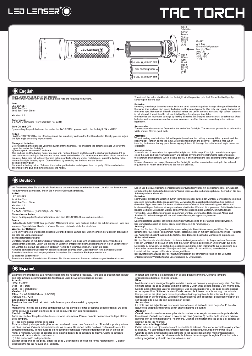 Page n°1 - Manuel utilisateur Ledlenser Tac Torch