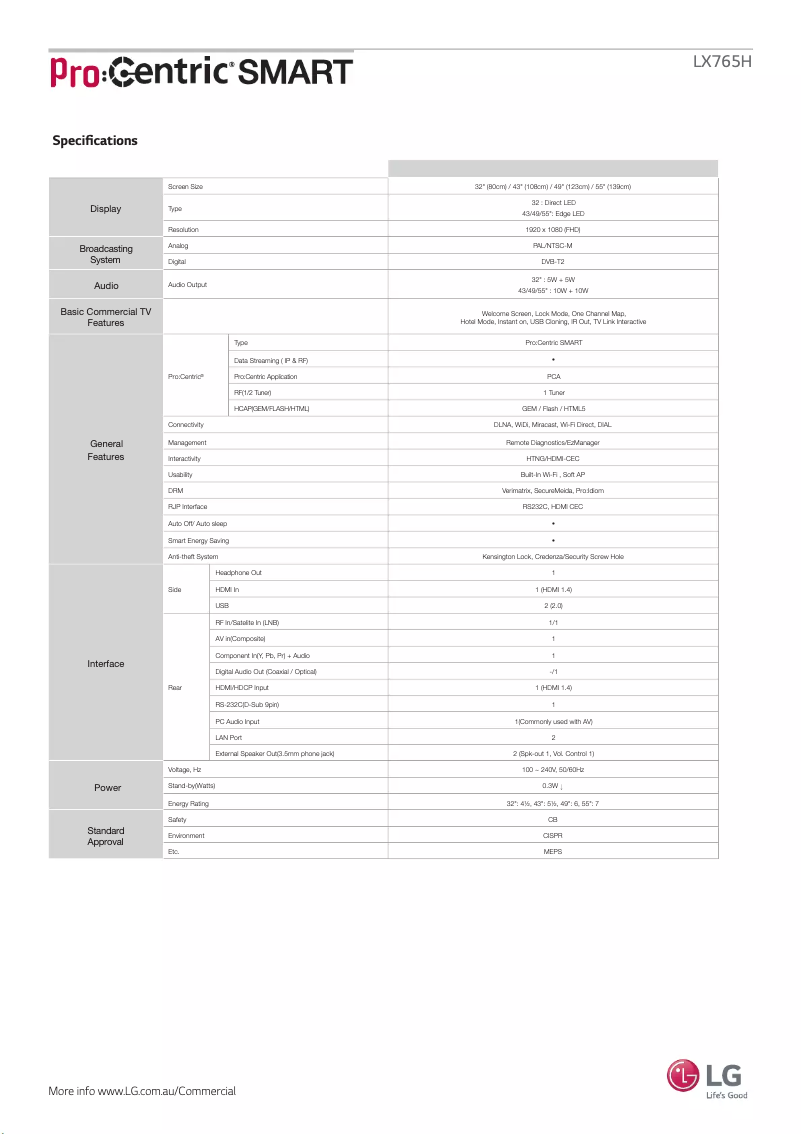Imagen de la primera página del manual del dispositivo 32LX765H