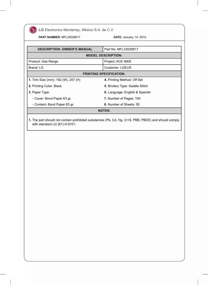 Image de la première page du manuel de l'appareil LDG3036BD