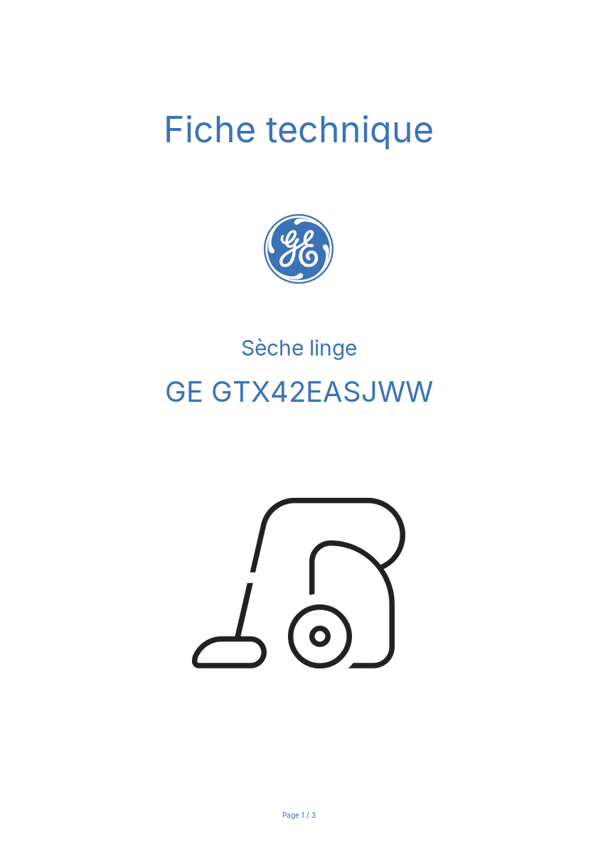 Page n°1 - Fiche technique GE GTX42EASJWW