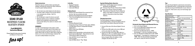 Page 1 de la notice Manuel utilisateur Margaritaville Sound Splash