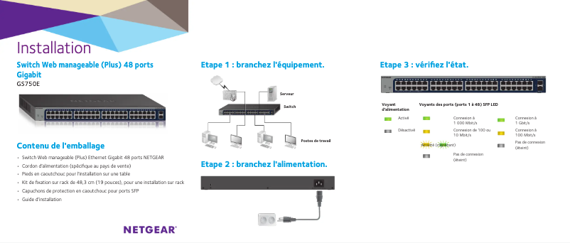 Page n°1 - Guide d'installation Netgear GS750E