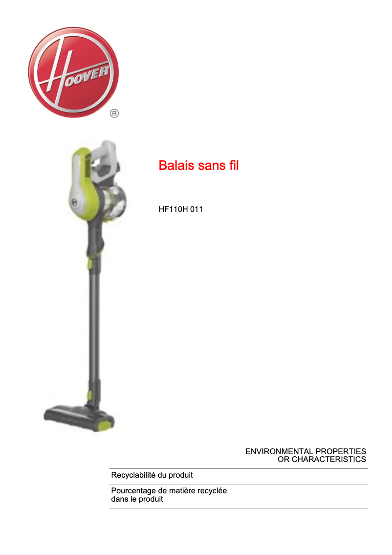 Image de la première page du manuel de l'appareil HF110H 011