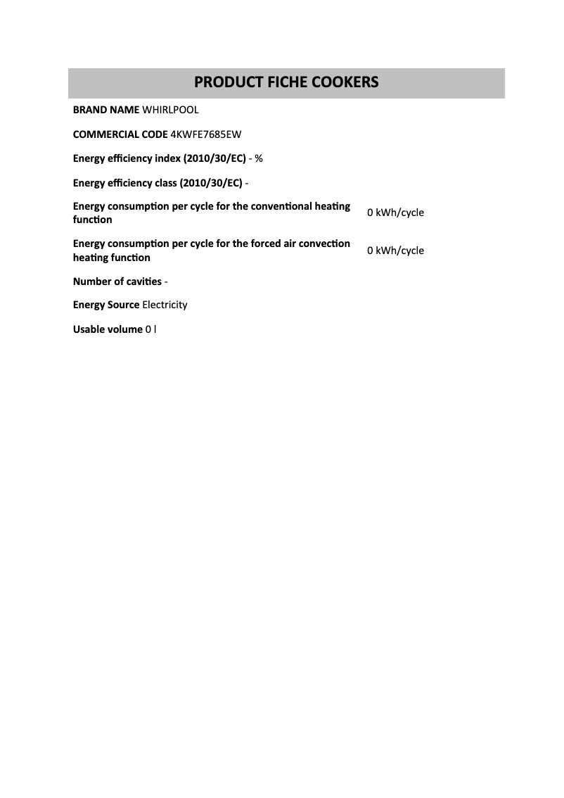 Page 1 de la notice Fiche technique Whirlpool 4KWFE7685EW