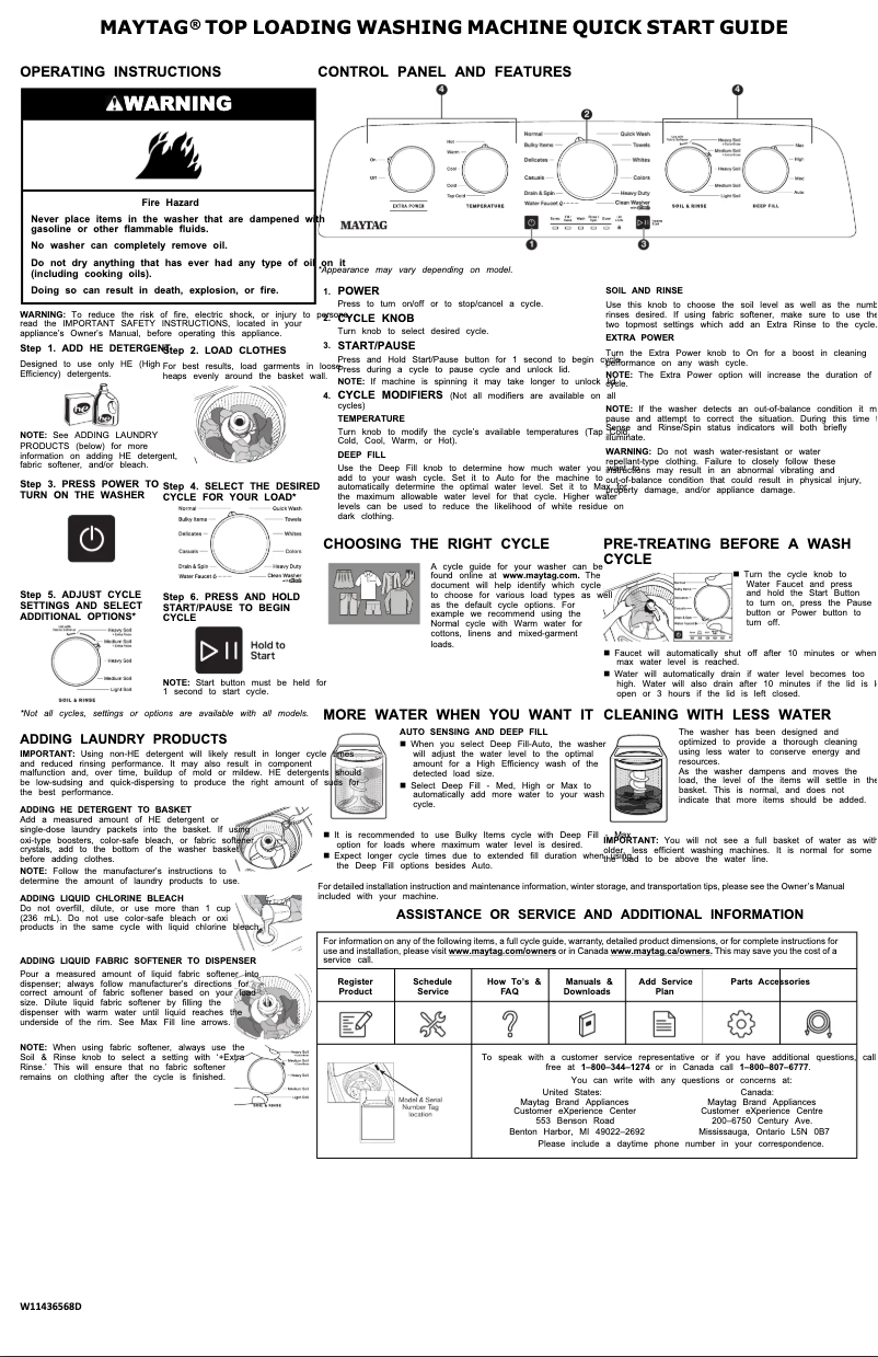 Page n°1 - Guide de démarrage rapide Maytag MVW5435PBK