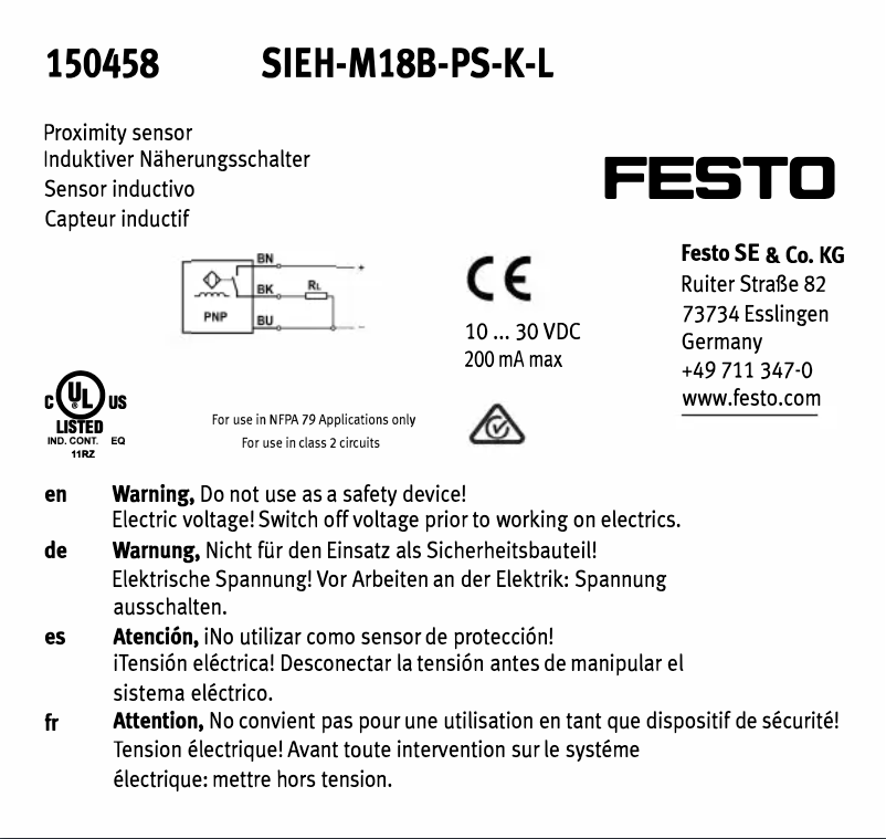 Page 1 de la notice Manuel utilisateur Festo SIEH-M18B-PS-K-L