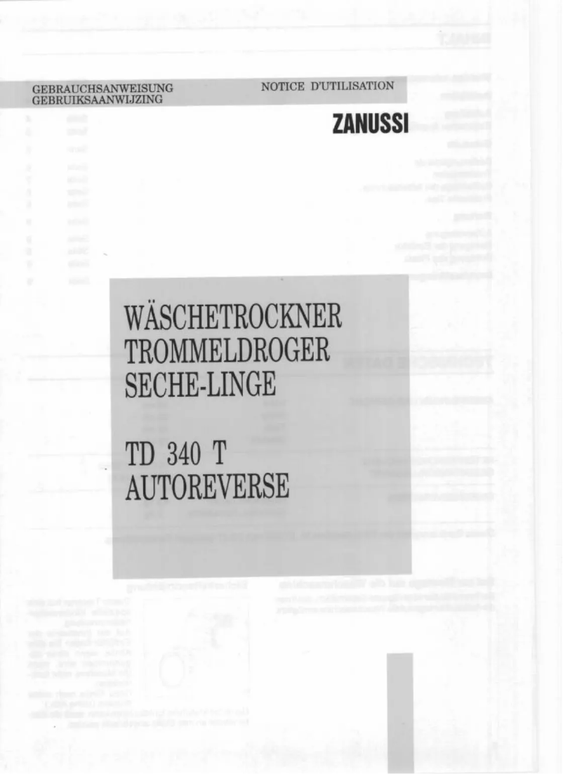 Page n°1 - Manuel utilisateur Zanussi-Electrolux TD 340 T