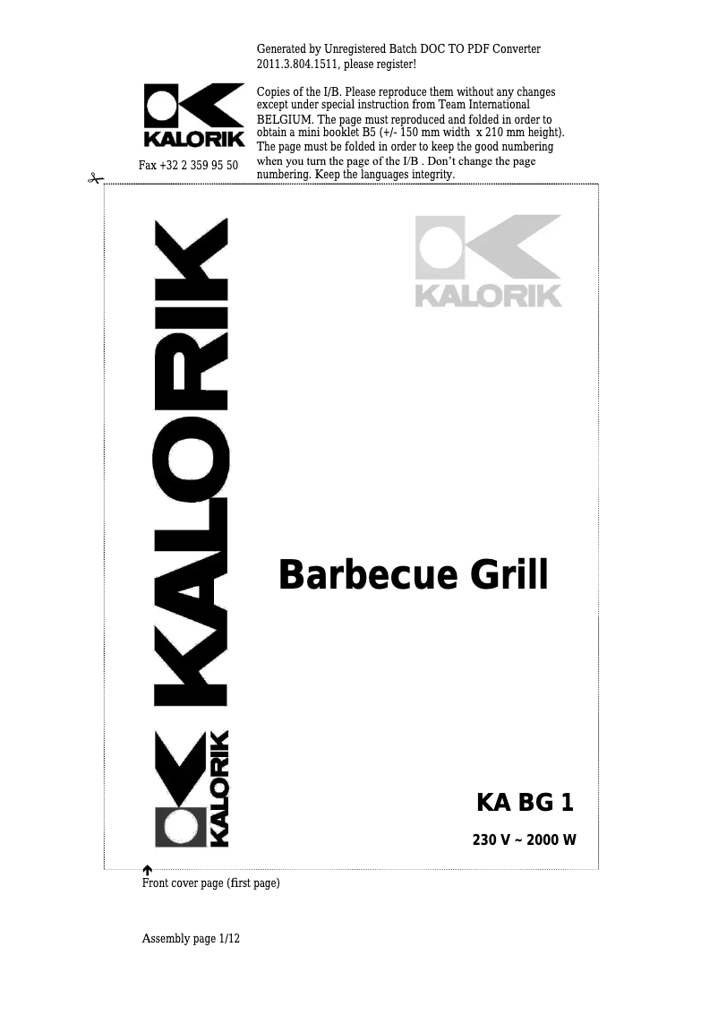 Page n°1 - Manuel utilisateur Kalorik KA BG 1