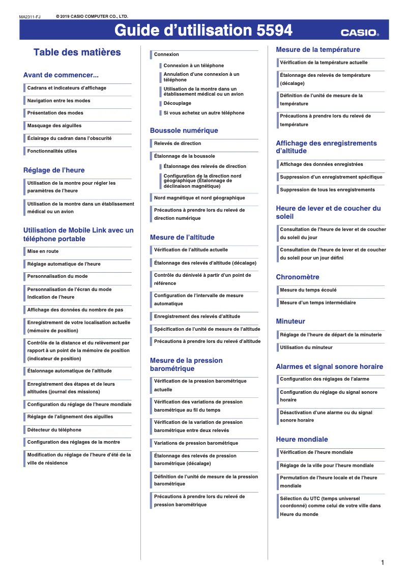Page n°1 - Manuel utilisateur Casio G-Shock GWG-1000