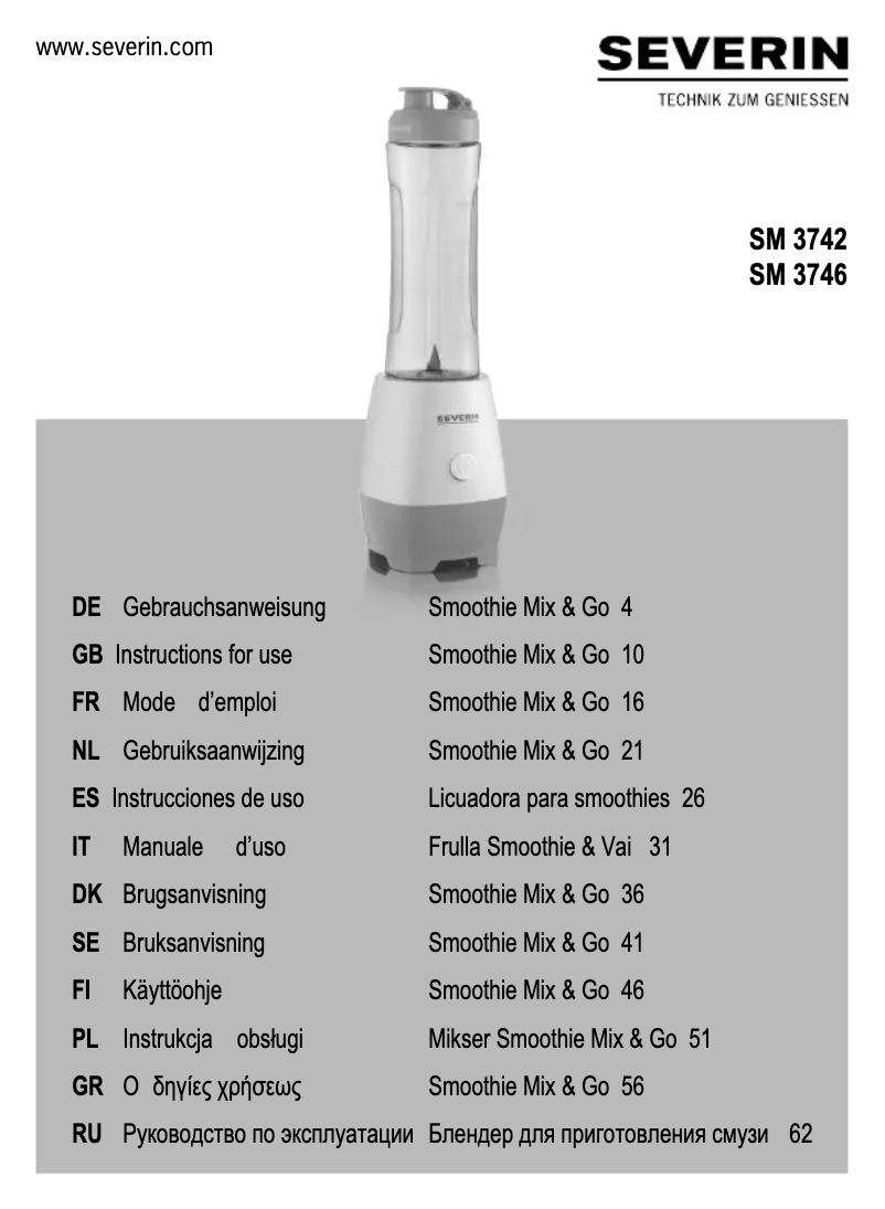 Page n°1 - Manuel utilisateur Severin SM 3742