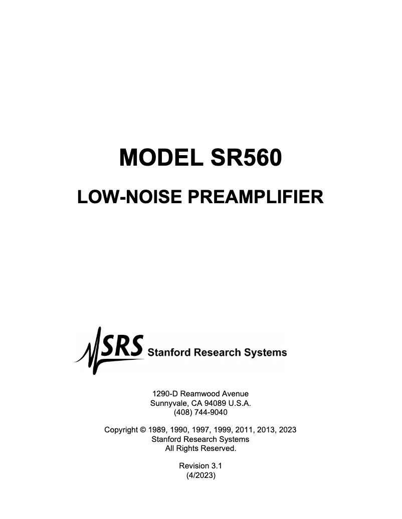 Image de la première page du manuel de l'appareil SR560