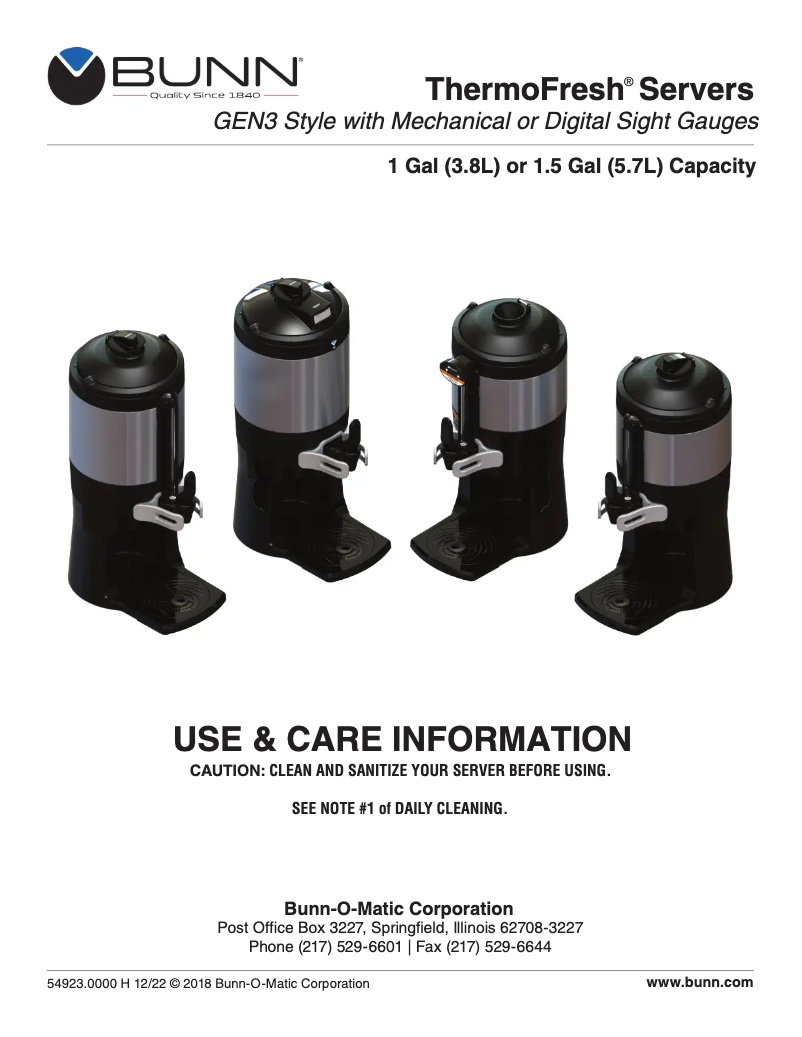 Página 1 del manual Manual de uso y mantenimiento Bunn ThermoFresh